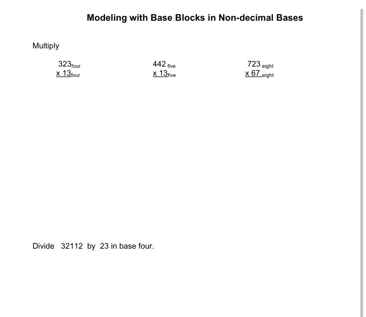 Modeling with Base Blocks in Non-decimal Bases