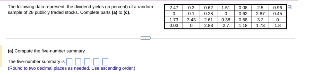 The following data represent the dividend yields