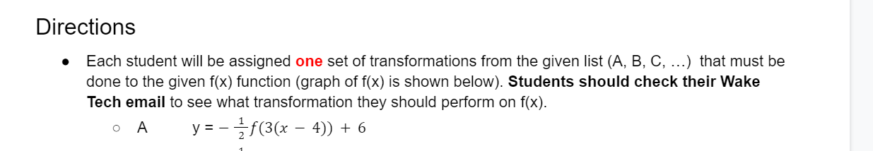 Directions In Each student will be assigned one