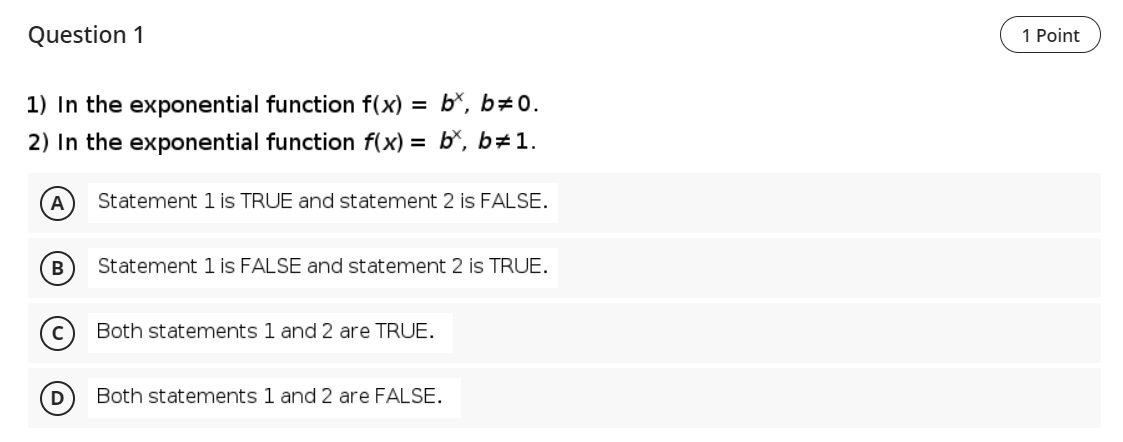 Question 'I 1) In the exponential function f(x) =