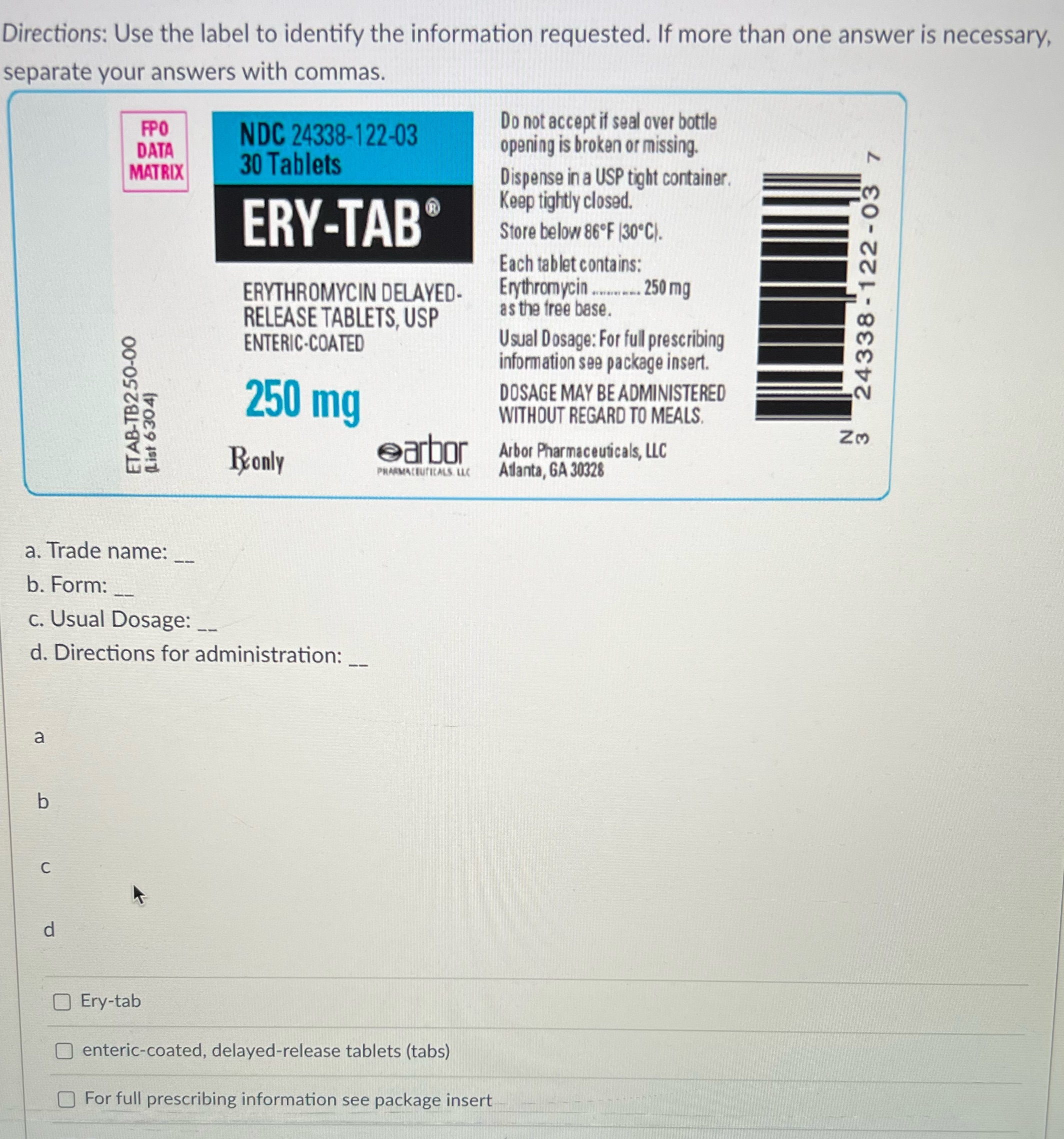 Directions: Use the label to identify the