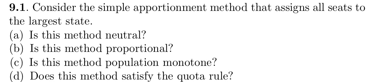 9.1. Consider the simple apportionment method