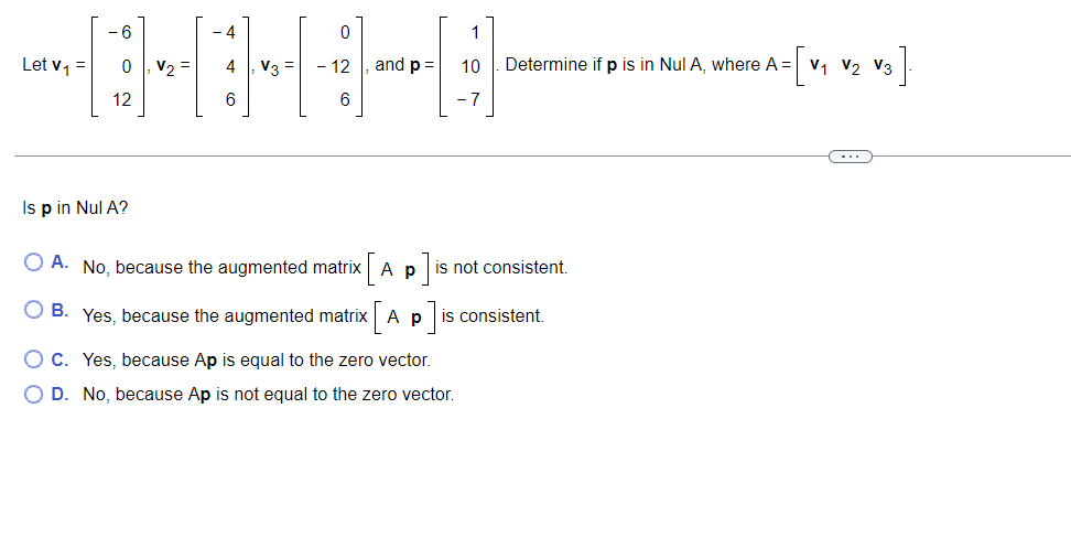 6 0 Let vi = 0 4 VQ = - 12 , and p = Determine if