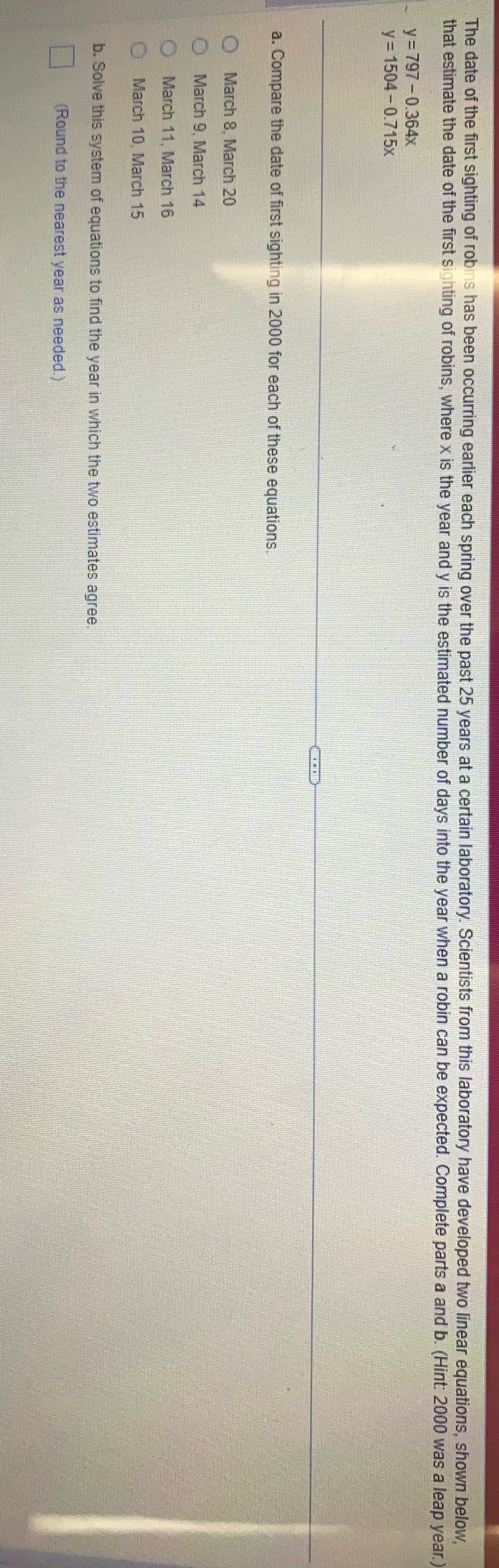 The date of the first sighting of robins has been