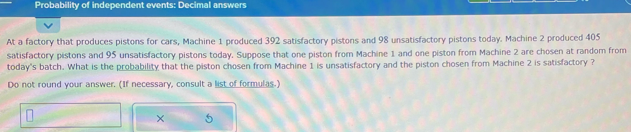 Probability of independent events: Decimal