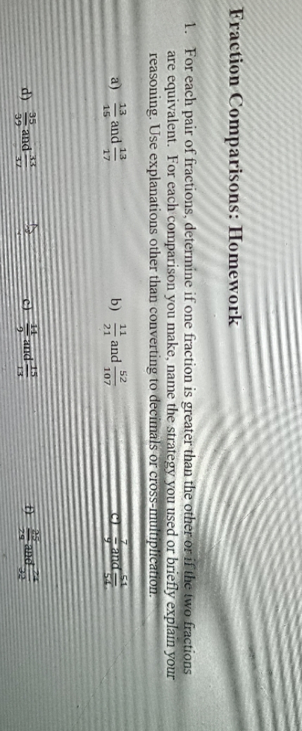 a-f Fraction Comparisons: Homework 1. For each