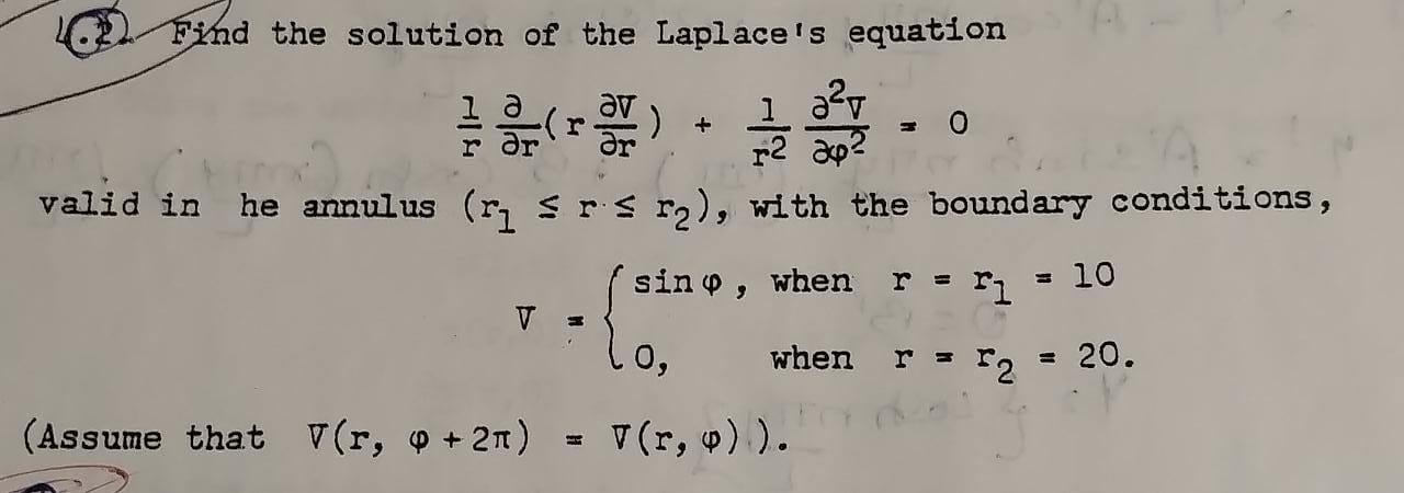 Find the solution of the Laplace's equation