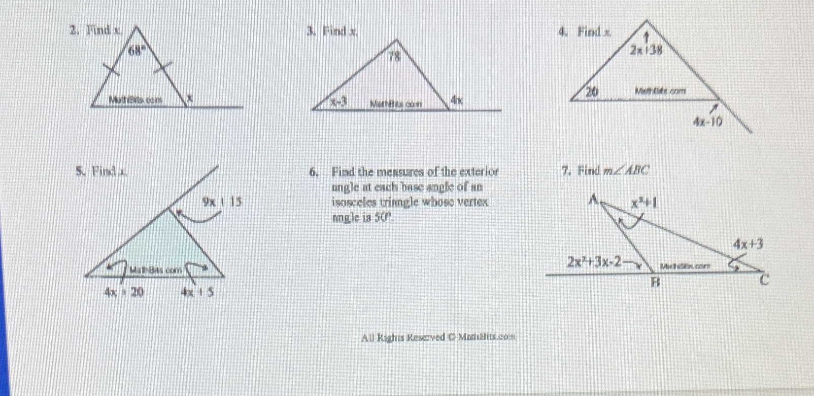 2. Find & 4. Find . 68 120 4x-10 5. Find. 6. Find