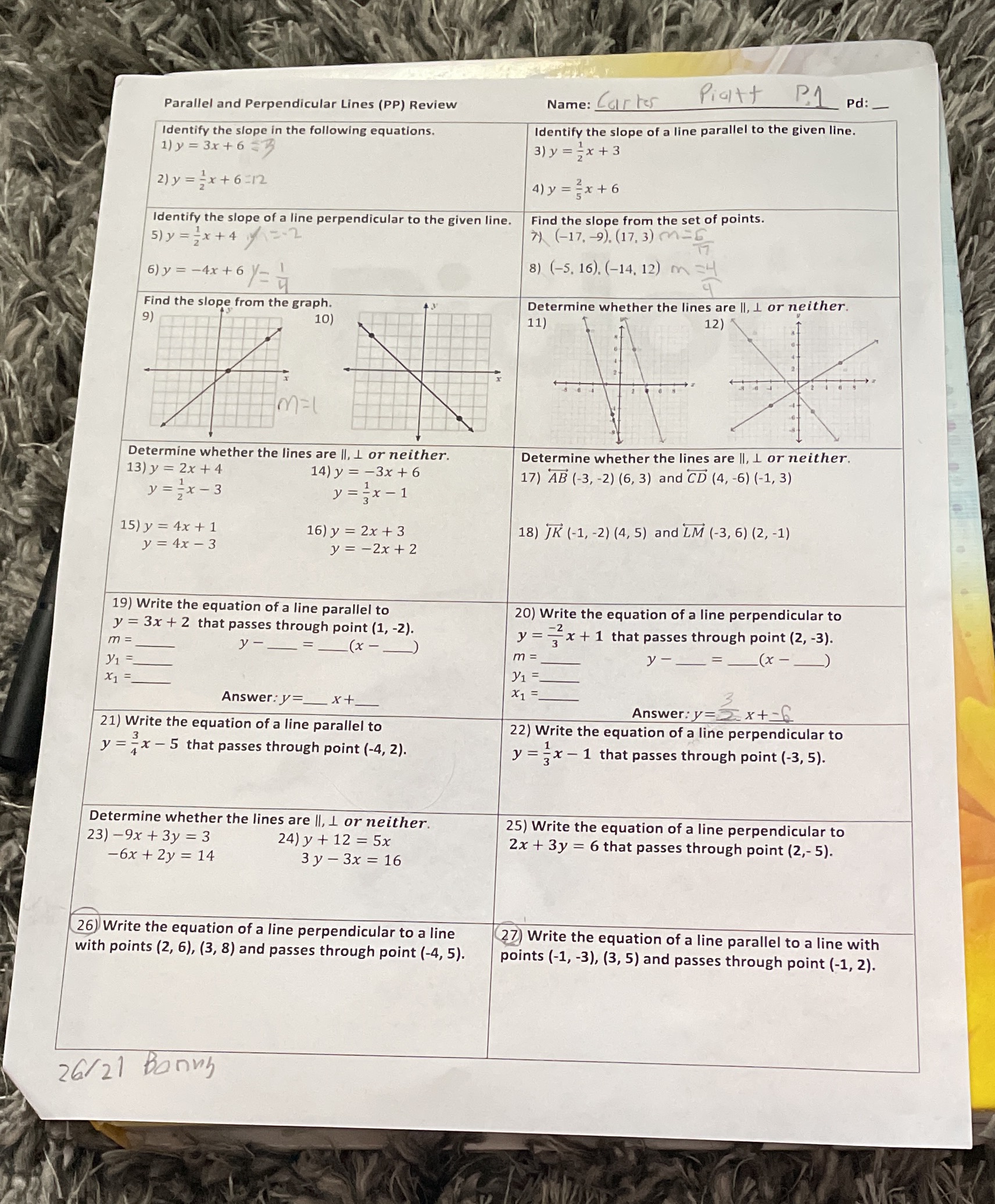 I really need help Parallel and Perpendicular