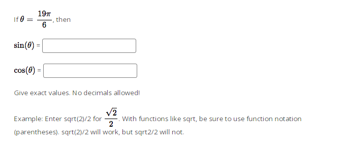 Without using a calculator, compute the sine and