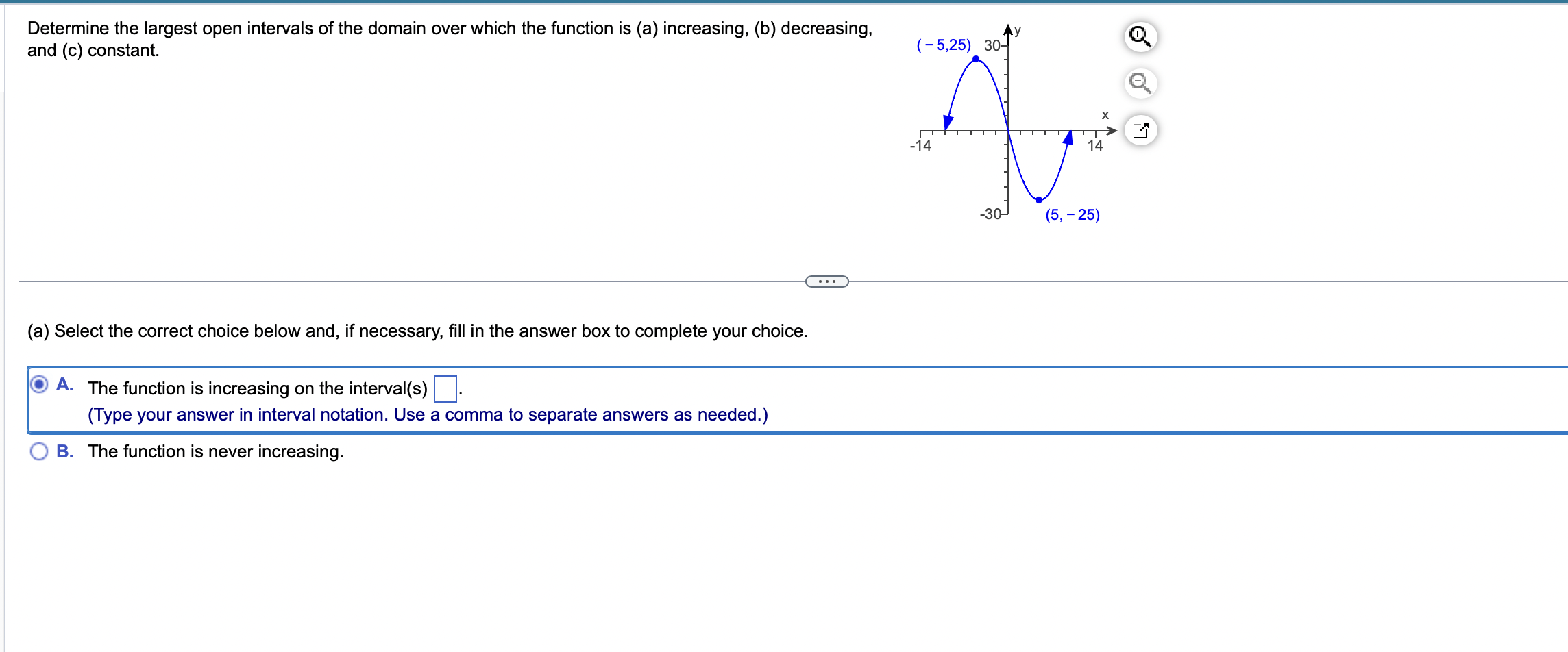 Determine the largest open intervals of the