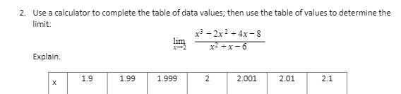 2. Use a calculator to complete the table of data