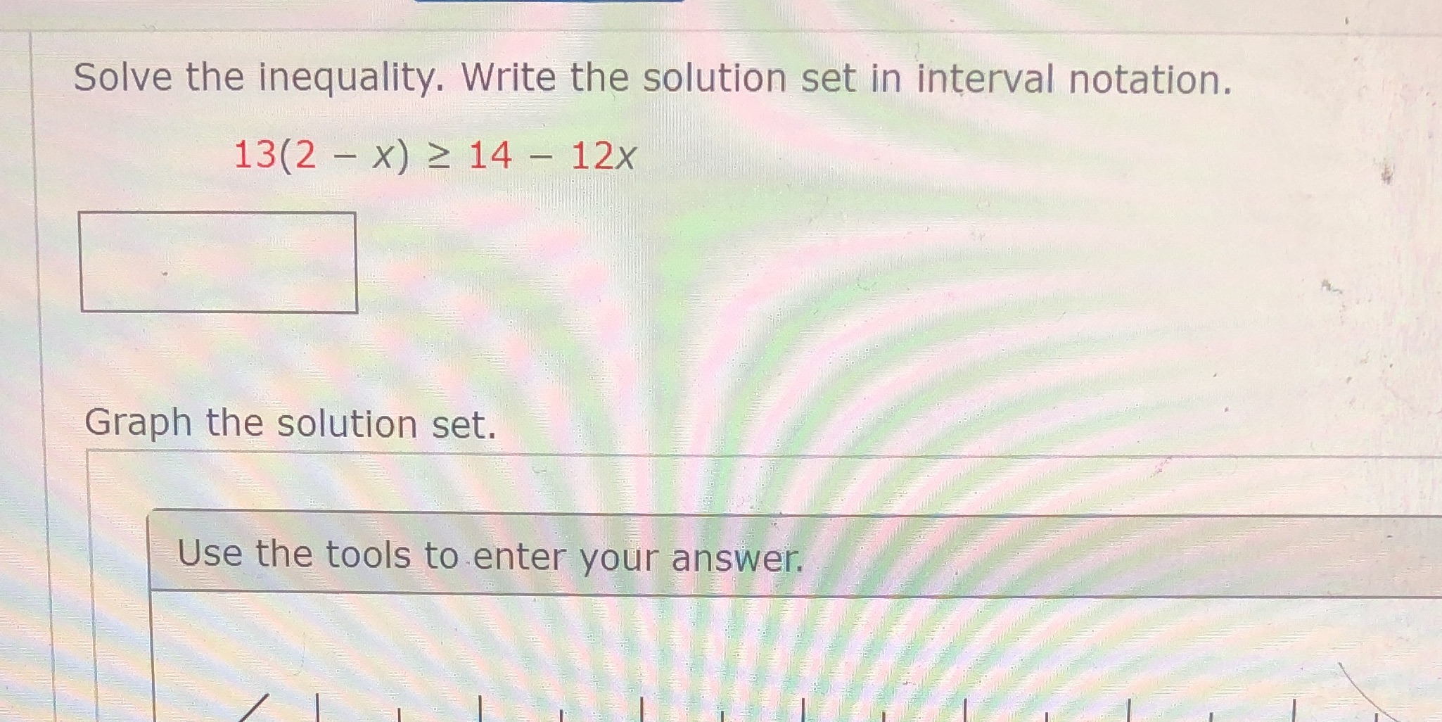 Solve the inequality. Write the solution set in
