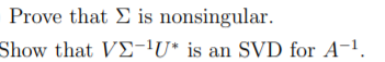 \fProve that _ is nonsingular. Show that