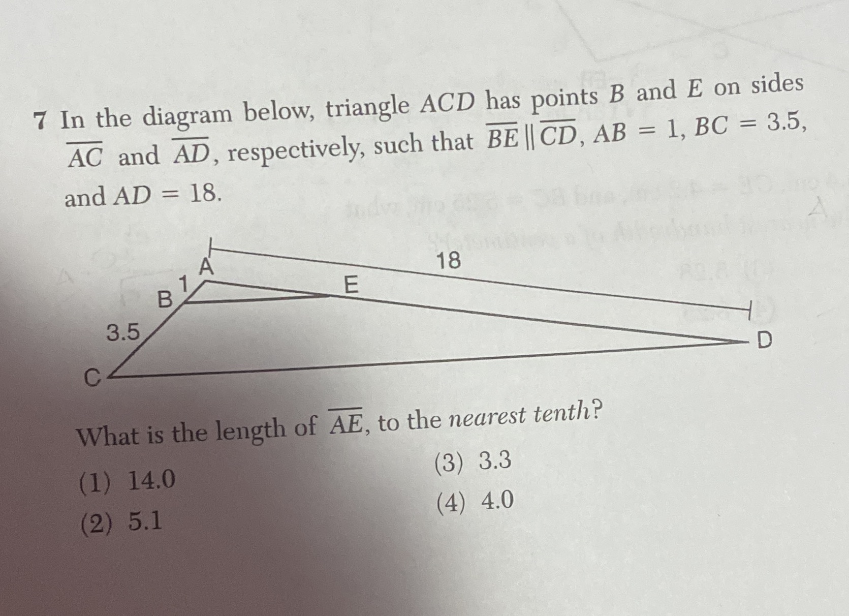 what's the length of AE ? 7 In the diagram below,