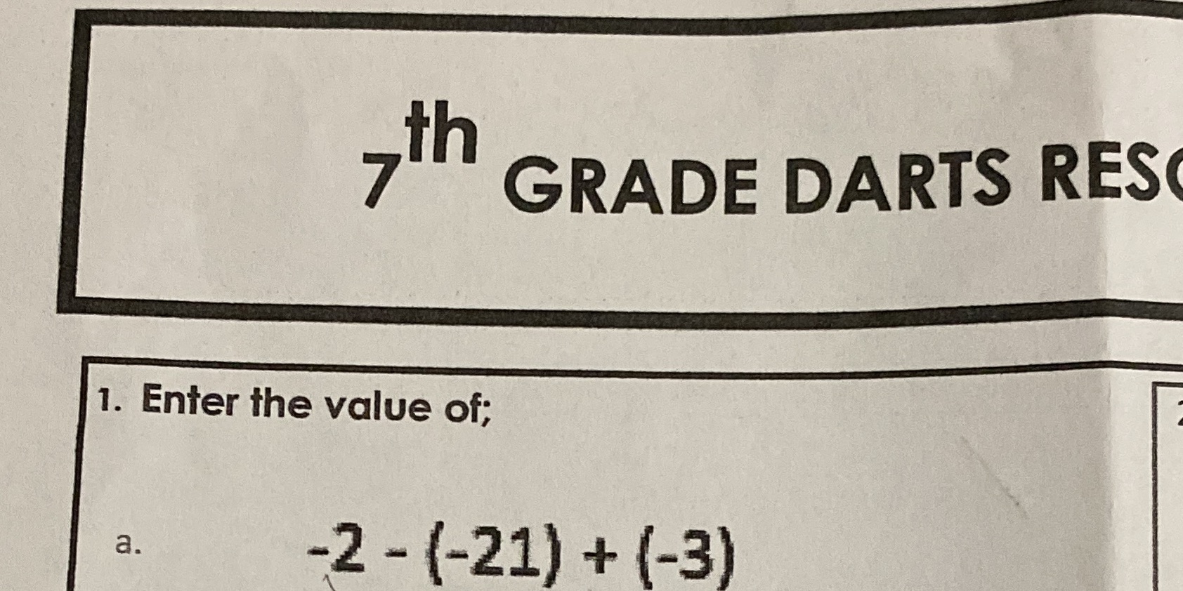 Grade 7th enter the value of th GRADE DARTS RES
