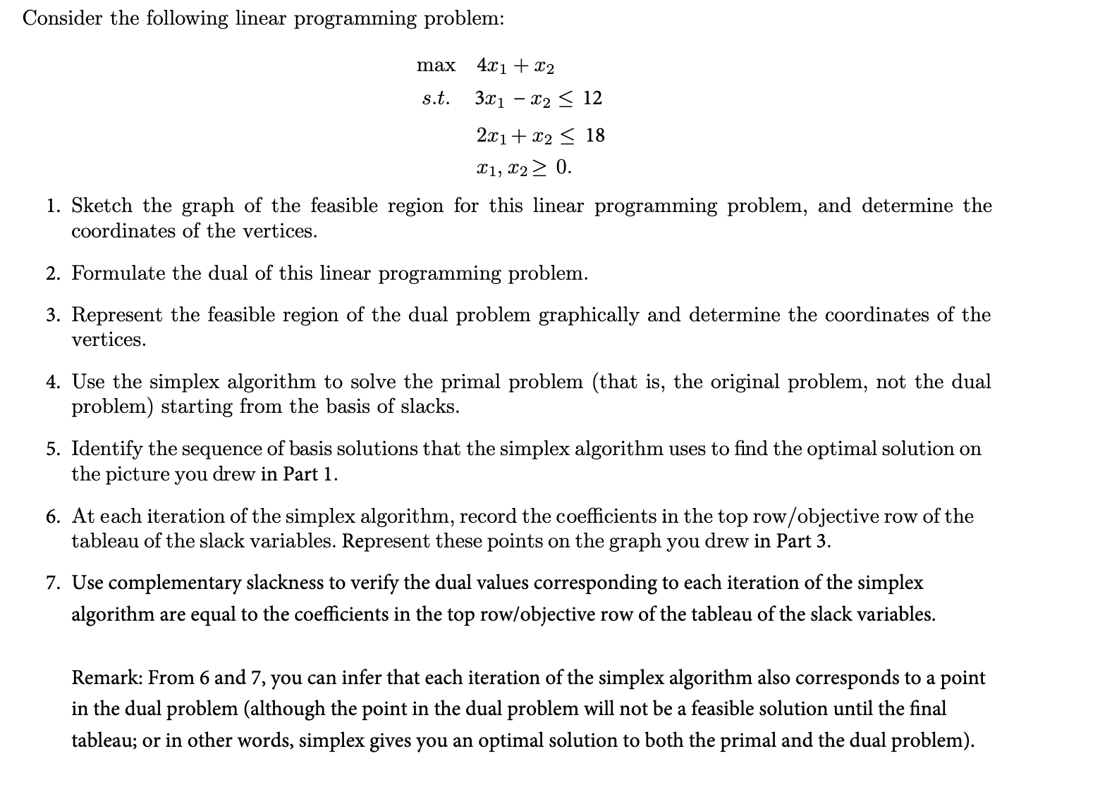 Consider the following linear programming