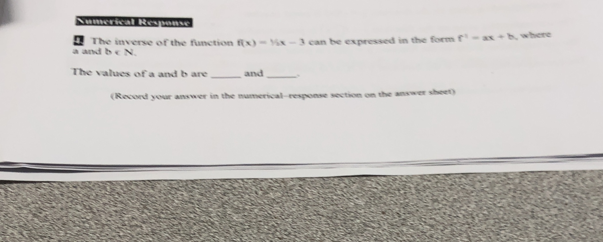 Numerical Response The inverse of the function