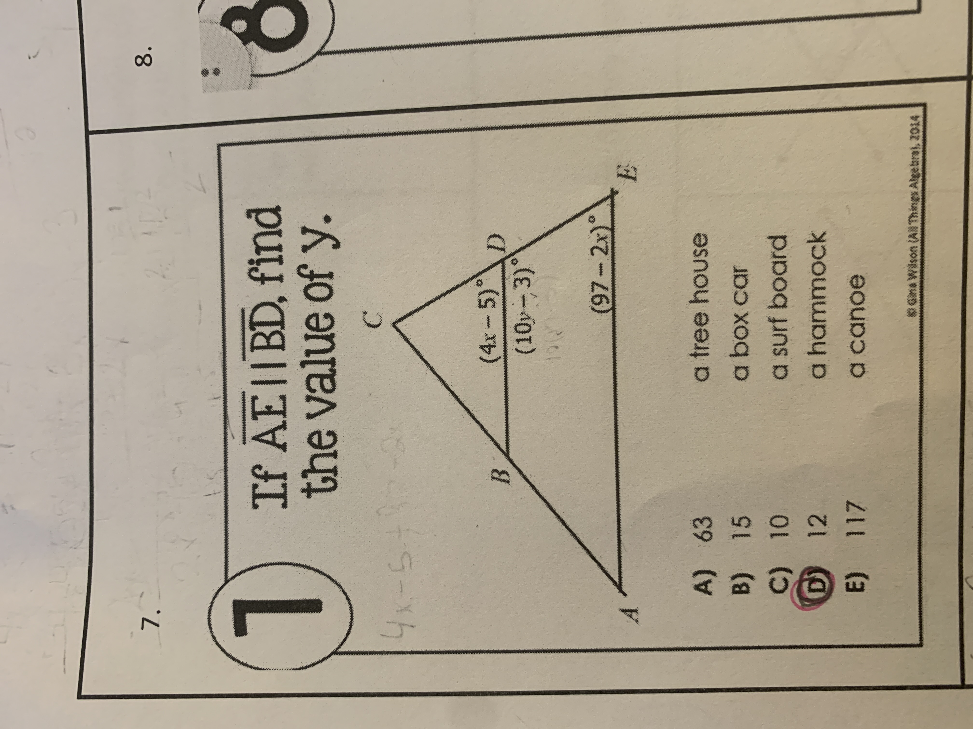 7 . 8. If AEIIBD, find the value of y. C 4 x -