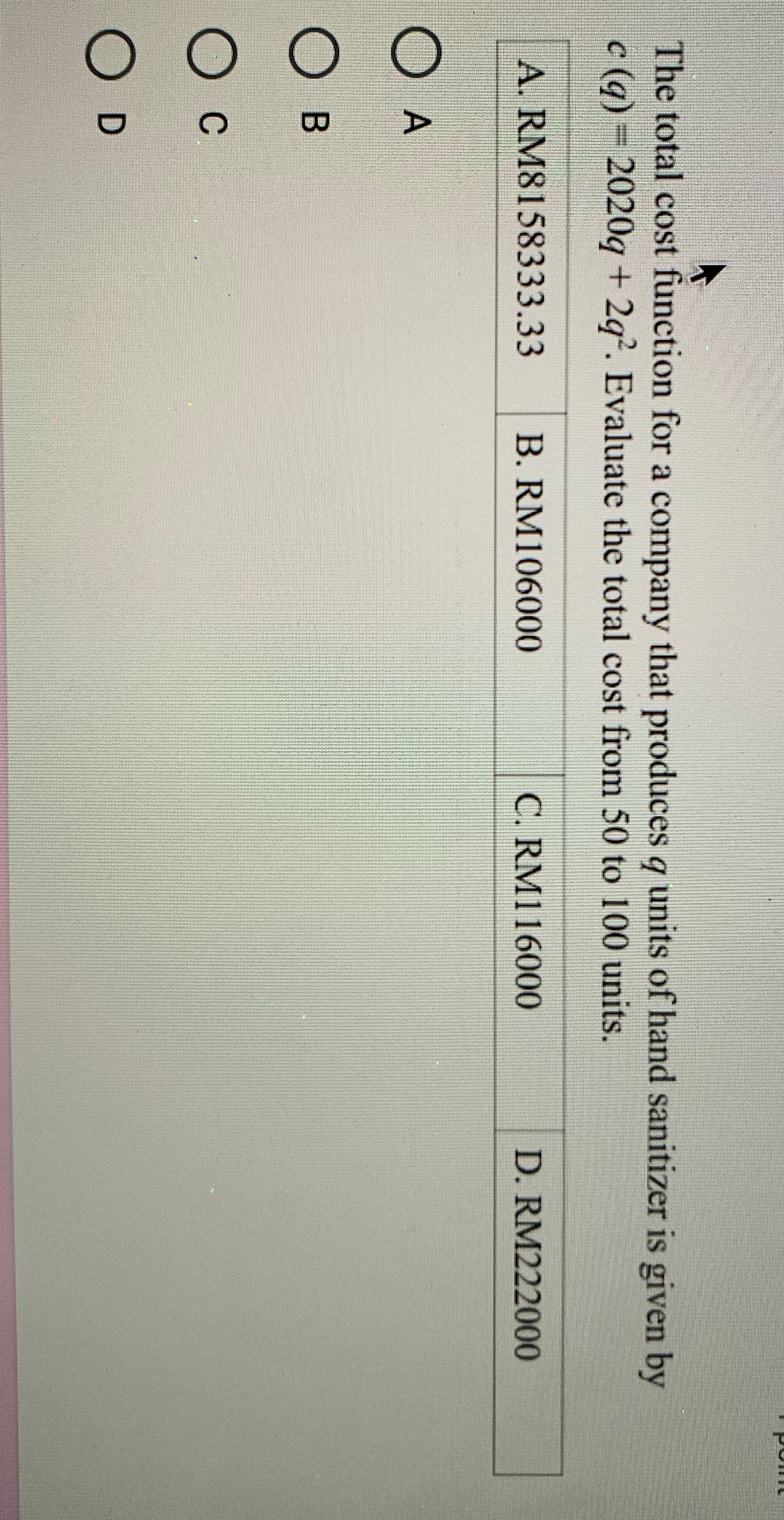 The total cost function for a company that