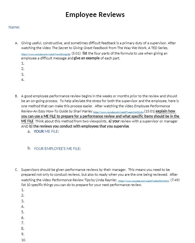 Employee Reviews Name: A. Giving useful,