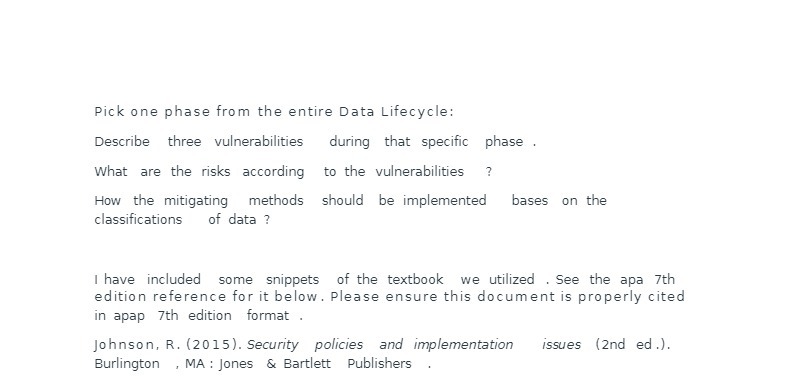 Pick one phase from the entire Data Lifecycle: