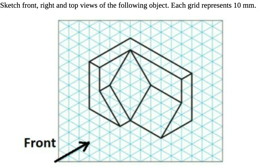 Sketch front, right and top Tviews of the
