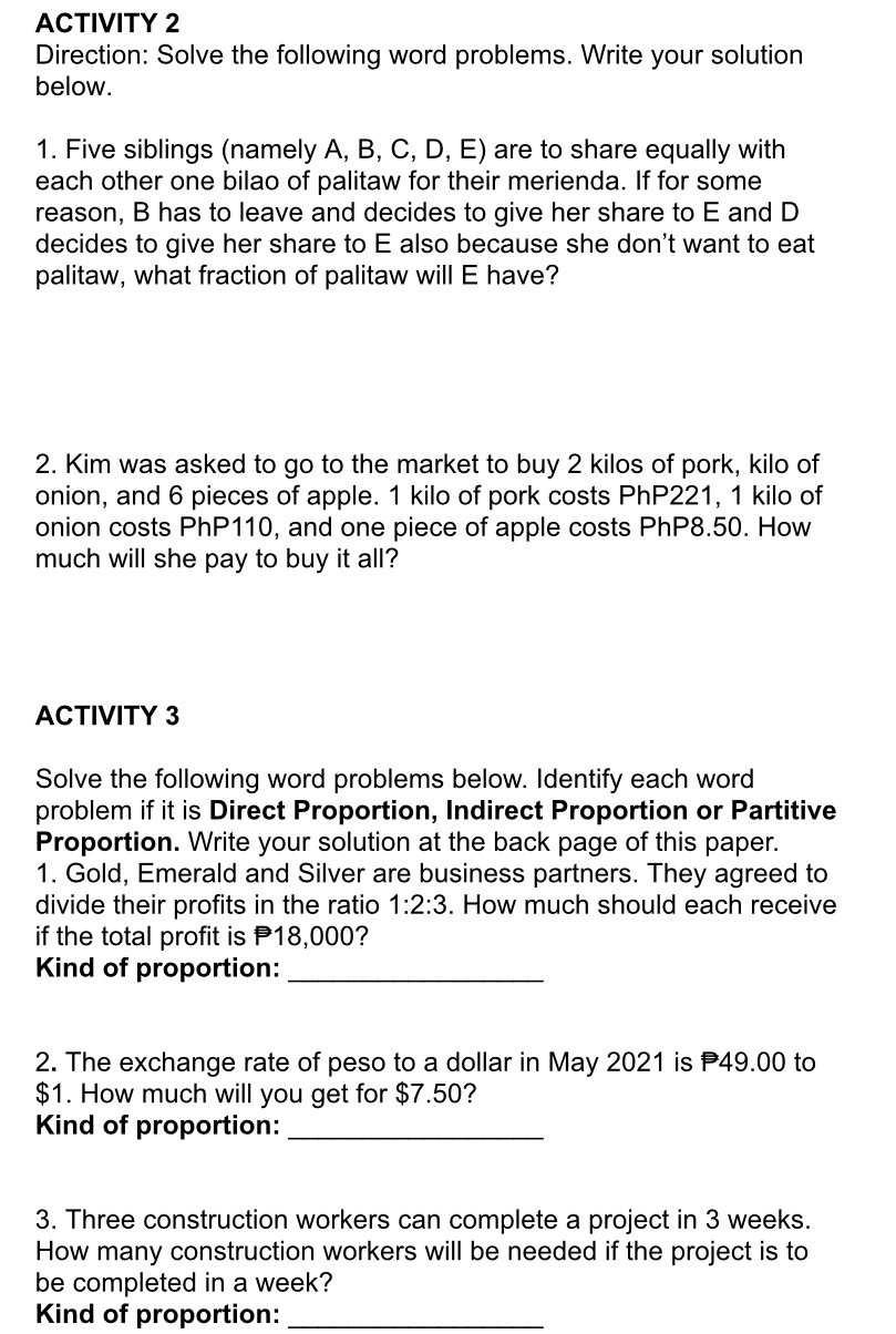 ACTIVITY 2 Direction: Solve the following word