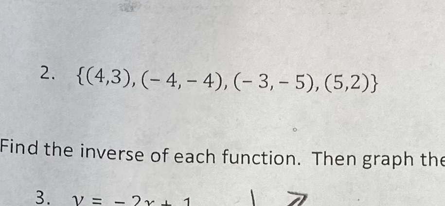 find inverse of each relation 2. { (4,3), (- 4, -