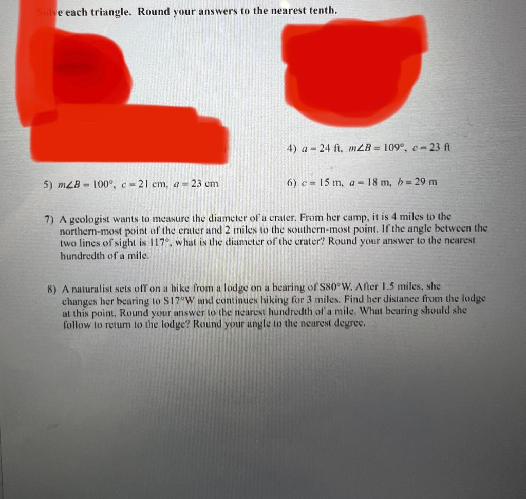 So e each triangle. Round your answers to the