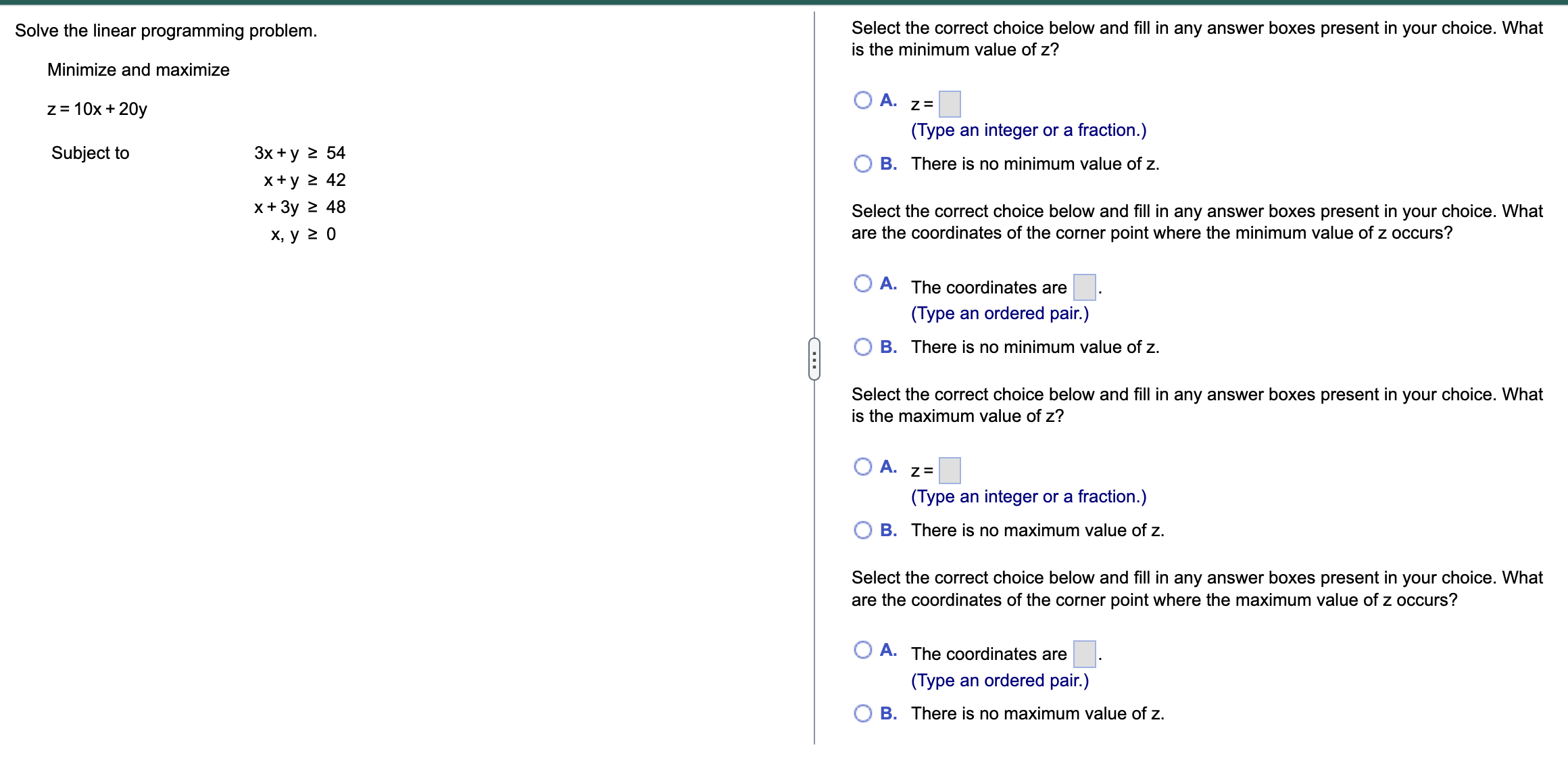 Solve the linear programming problem. Minimize C