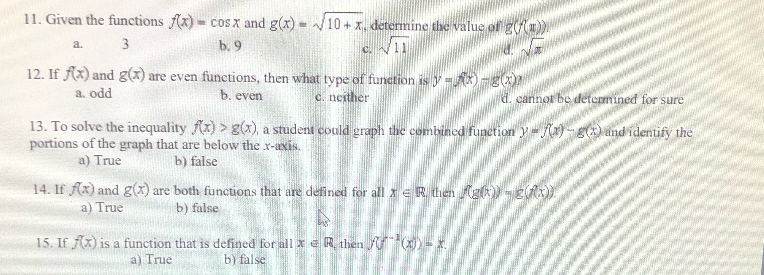 1 1. Given the functions (x) - cosx and g(x) - 10