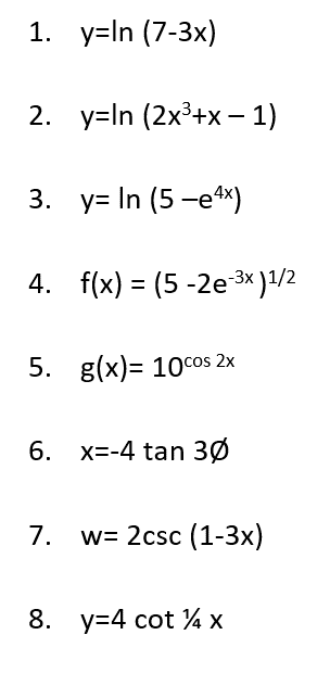 Find the first derivative of the following. Show