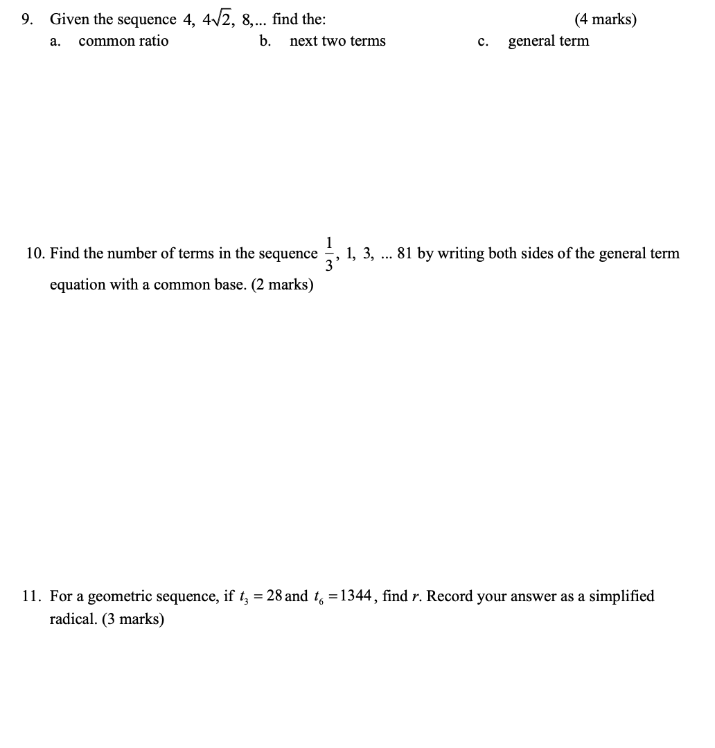 1. Calculate d for the arithmetic sequence -4, ,