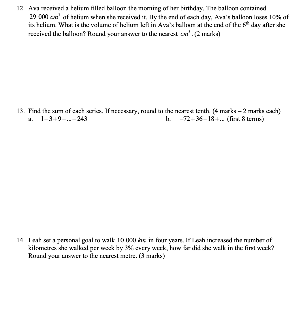 1. Calculate d for the arithmetic sequence -4, ,