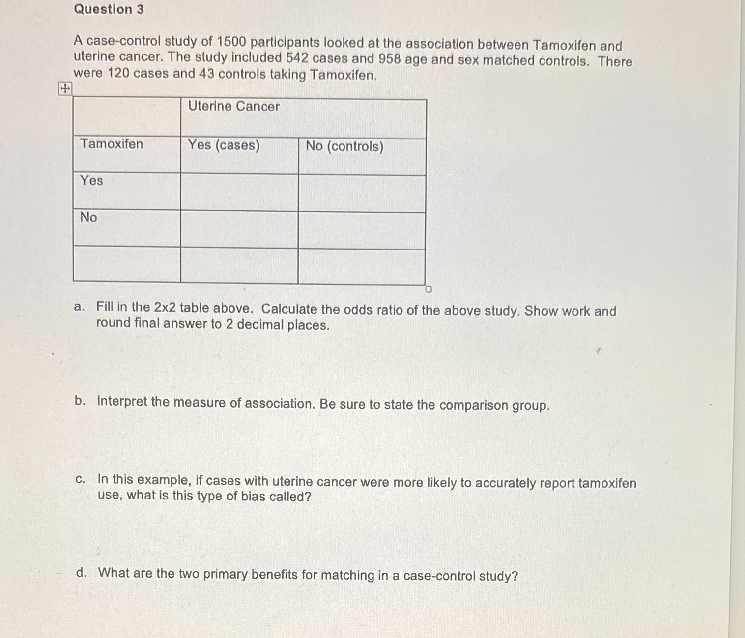 Epidemiology problem Question 3 A case-control
