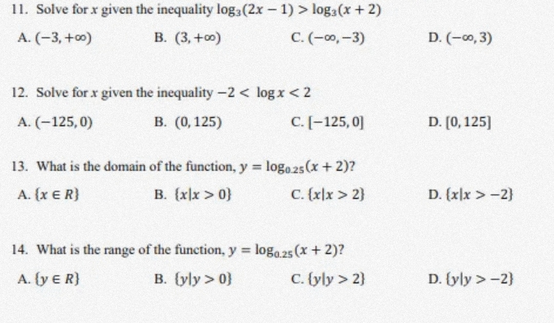 11. Solve for x given the inequality log; (2x -
