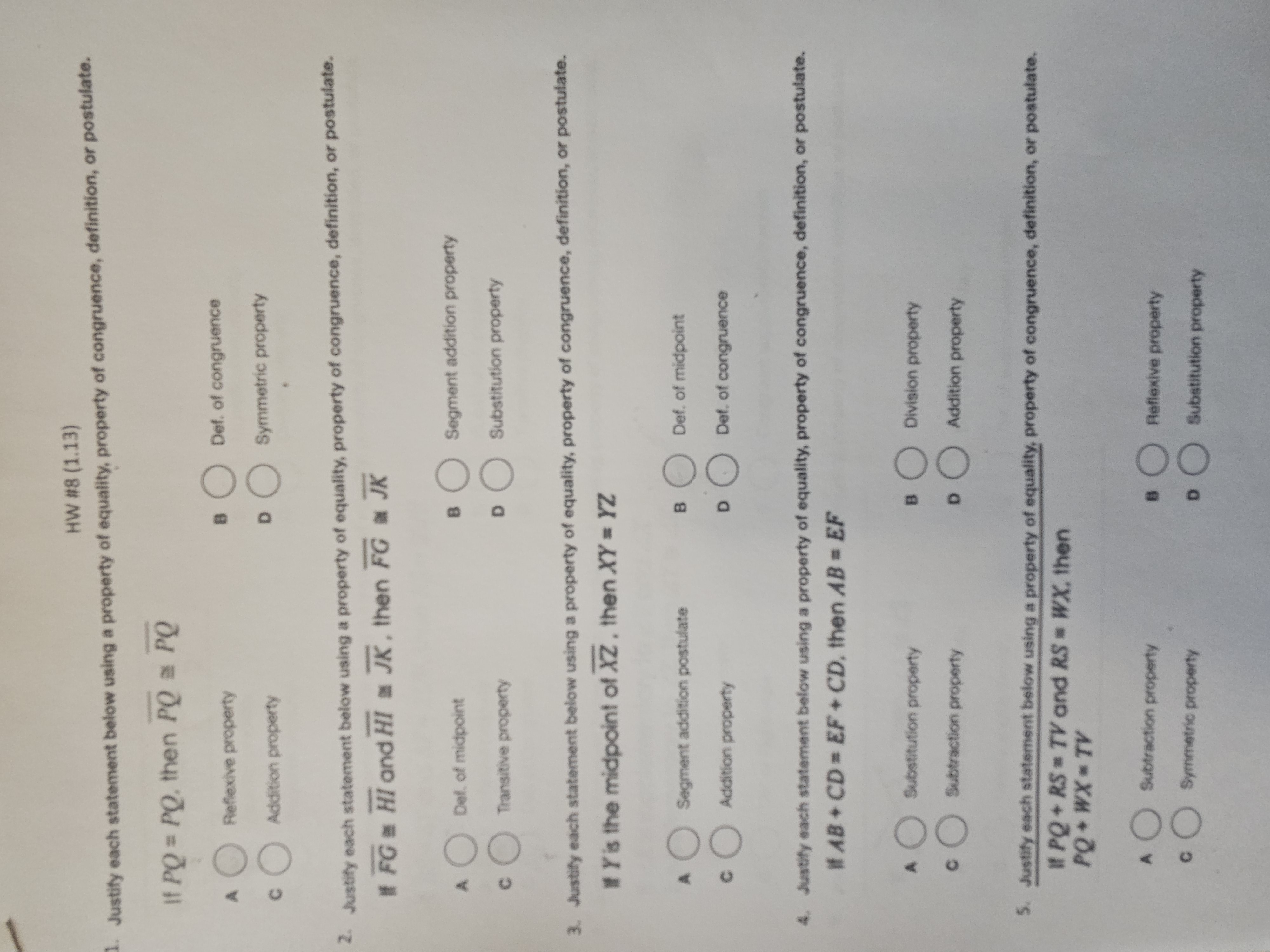 HW #8 (1.13) Justify each statement below using a