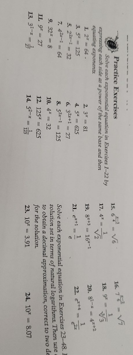 6-22 Practice Exercises 15. 64 = V6 16. 76 = V7