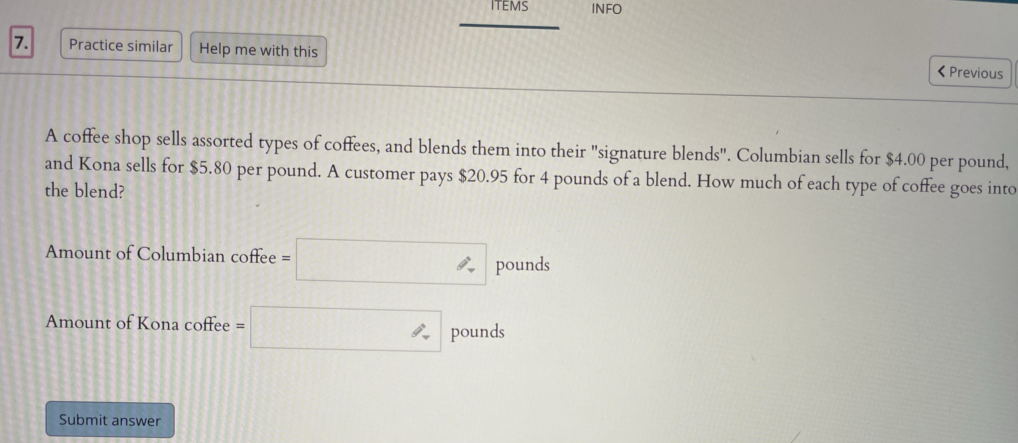 ITEMS INFO 7. Practice similar Help me with this