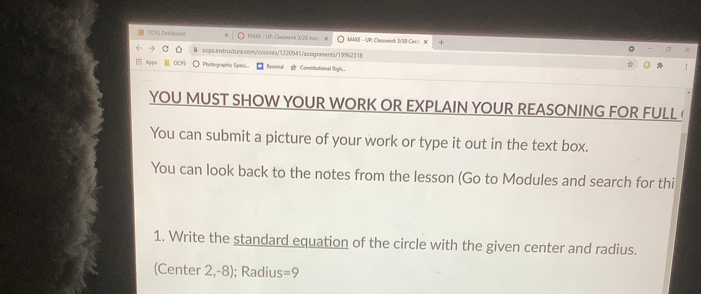 OCPS Dashboard x ()MAKE - UP: Classwork 3/26