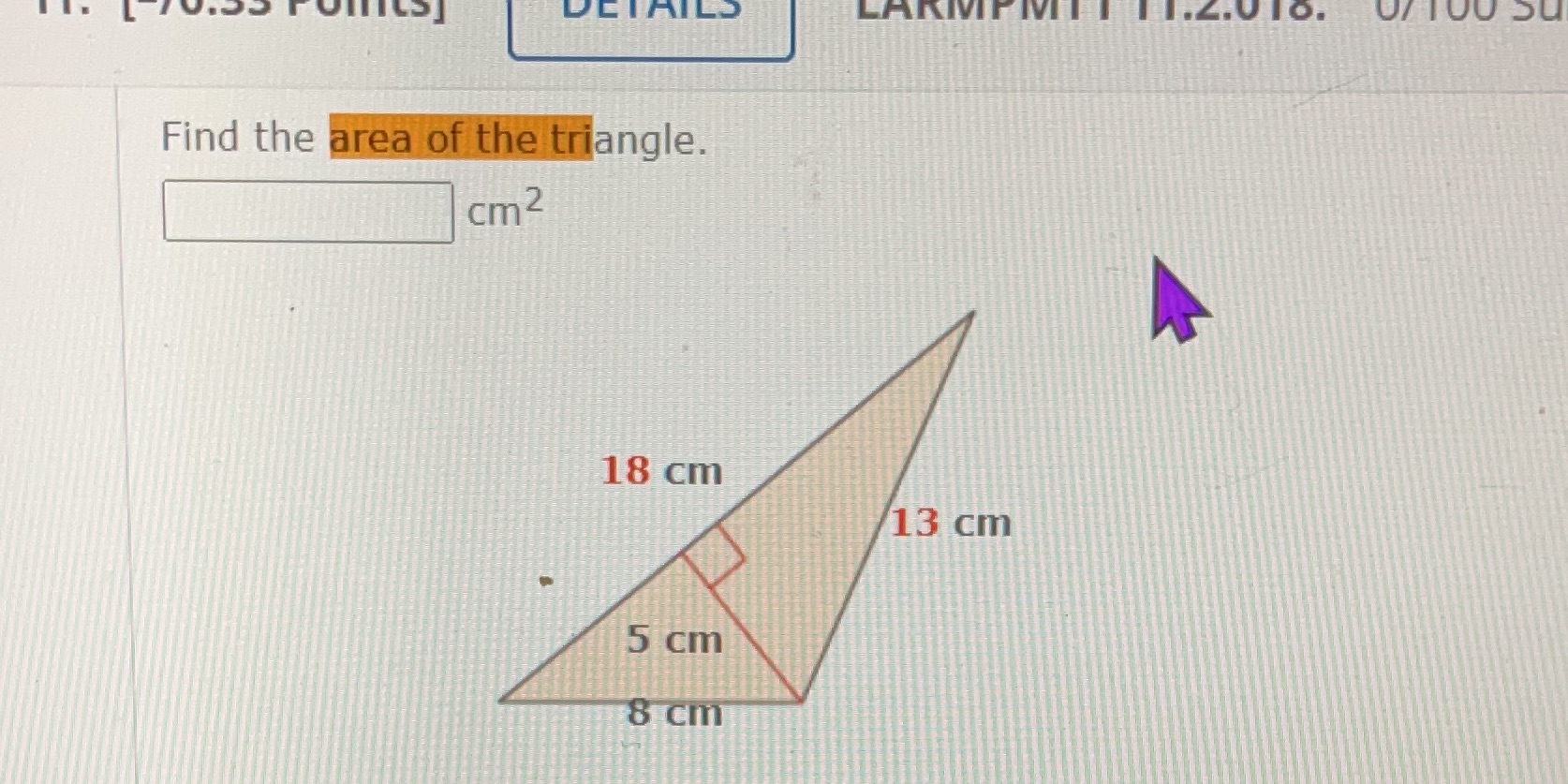 Find the area of the triangle DETAILS LAKME