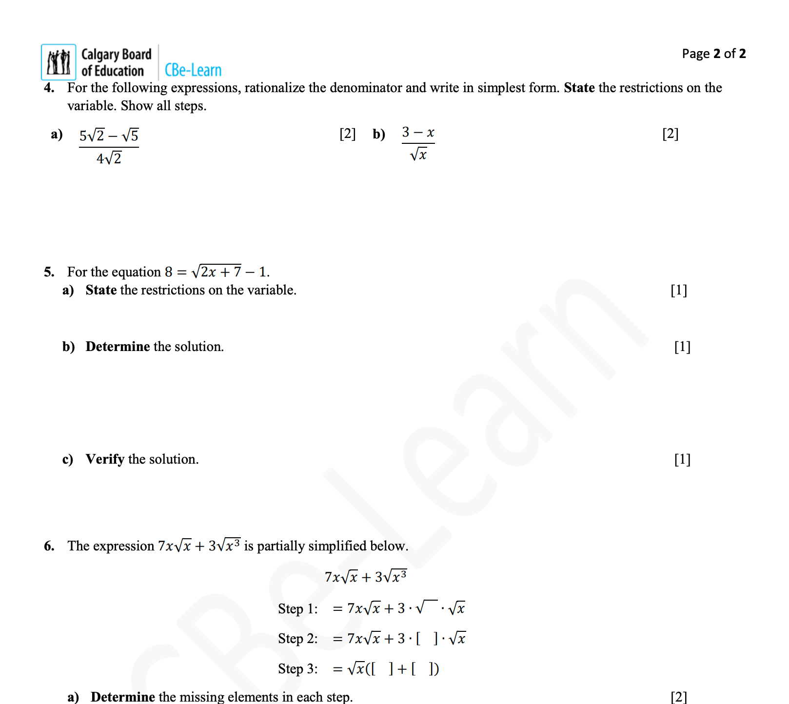 M Calgary Board Page 2 of 2 of Education