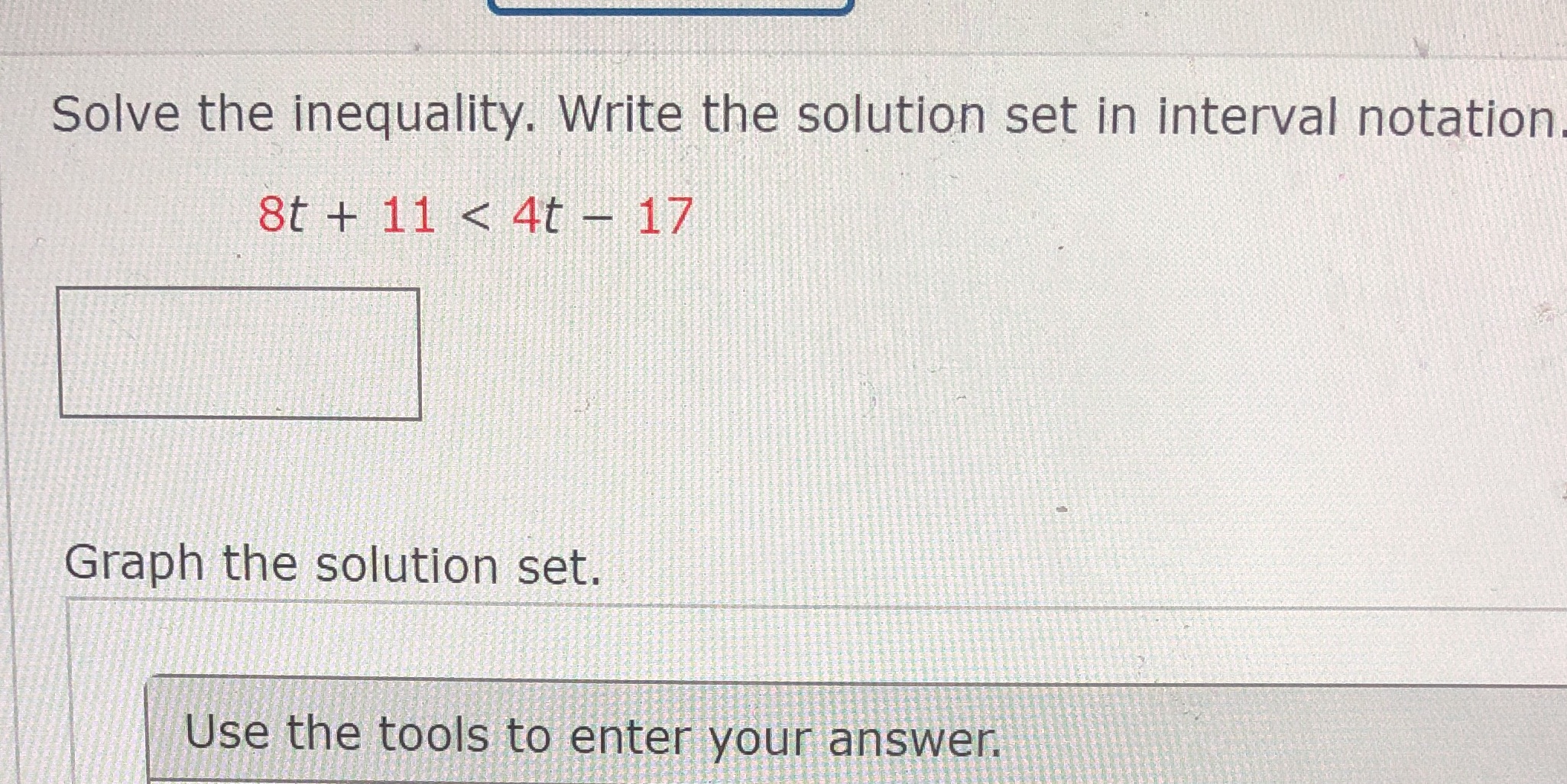 Solve the inequality. Write the solution set in