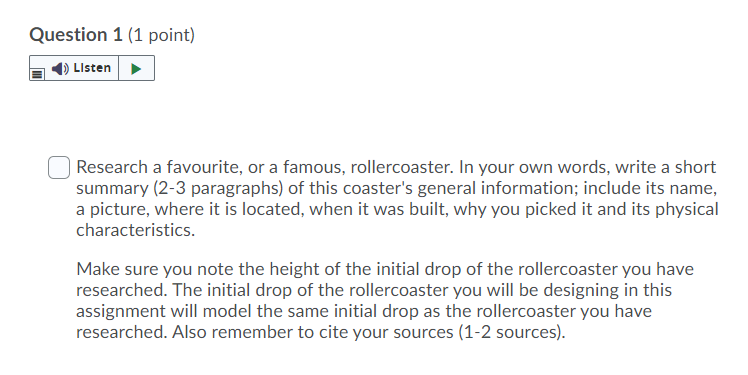 Question 1 {1 point} I! C] Research a favourite,