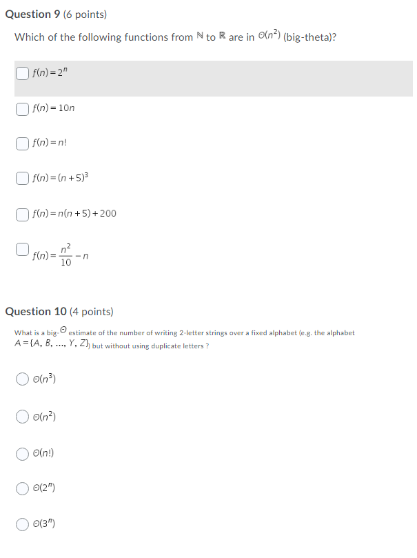 Question 9 (6 points) Which of the following