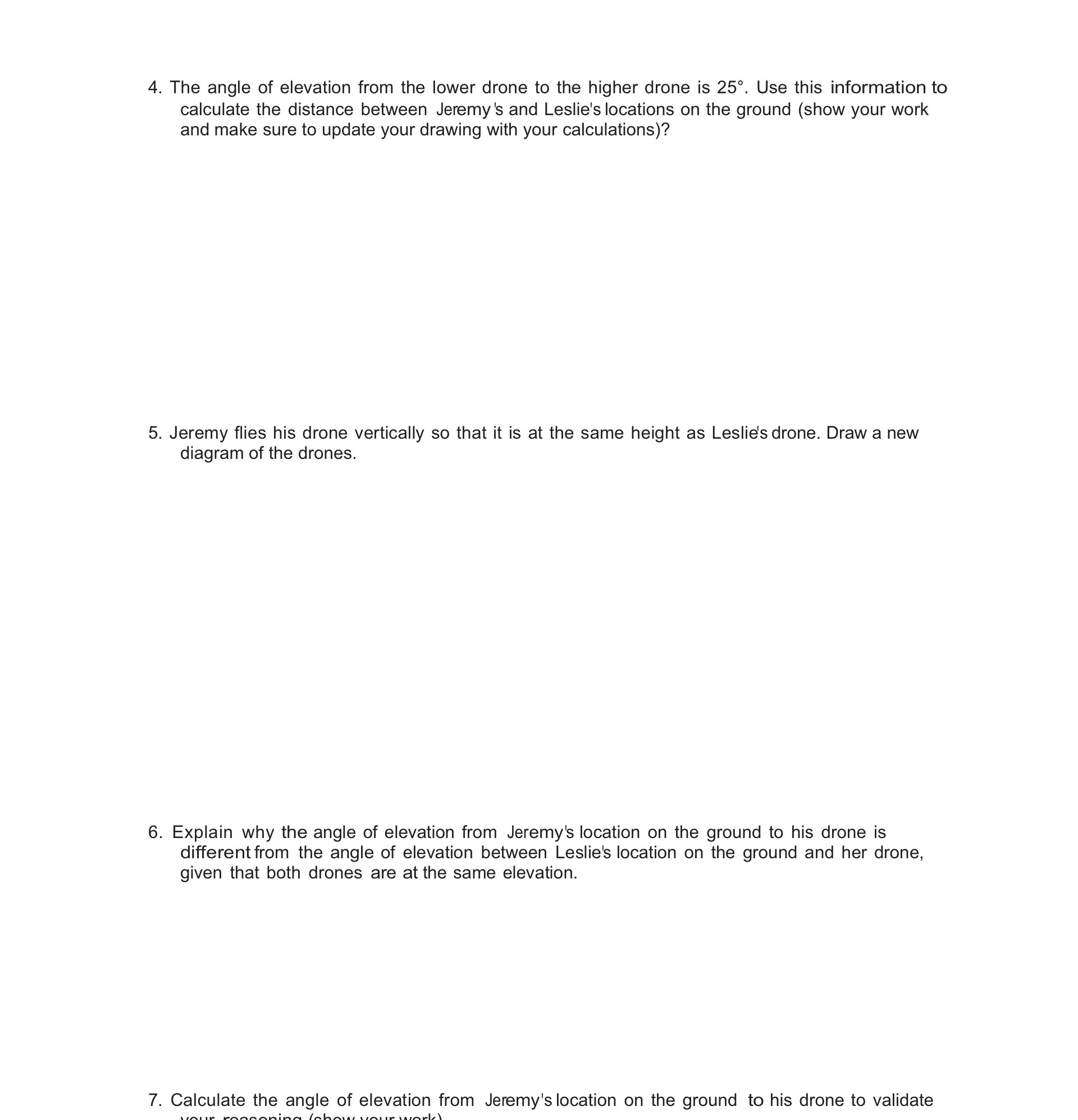 4. The angle of elevation from the lower drone to