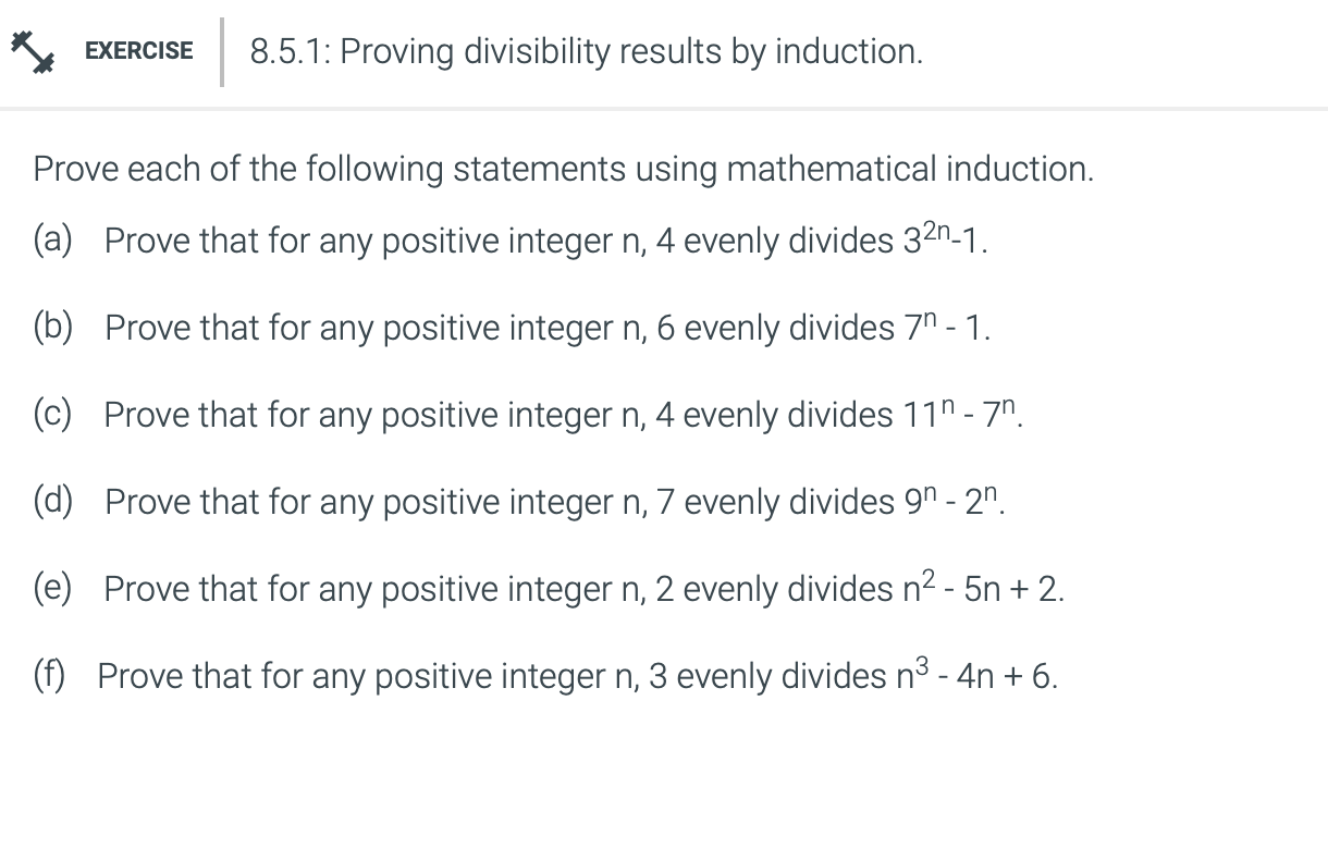 '8, EXERCISE 8.5.1: Proving divisibility results