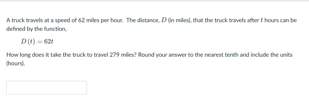 A truck travels at a speed of 62 miles per hour.