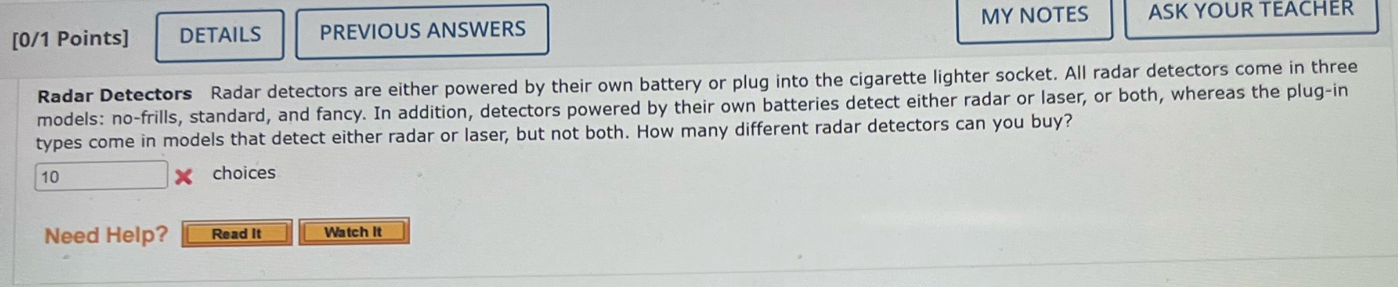 [0/1 Points] DETAILS PREVIOUS ANSWERS MY NOTES